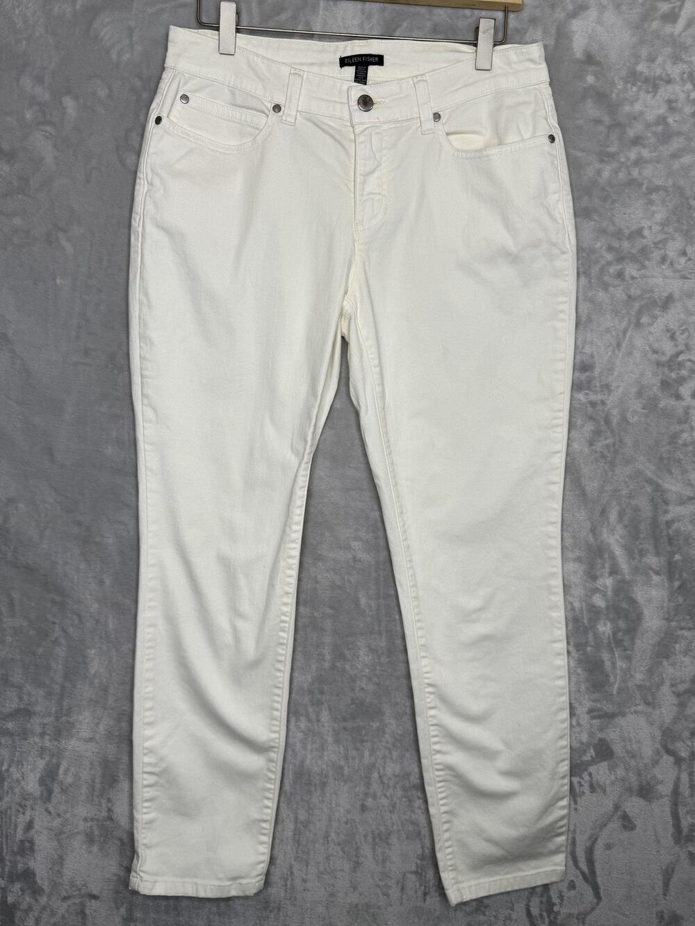 Eileen Fisher Jeans Womens 8 Cream Organic Cotton Ankle Straight Stretch Denim